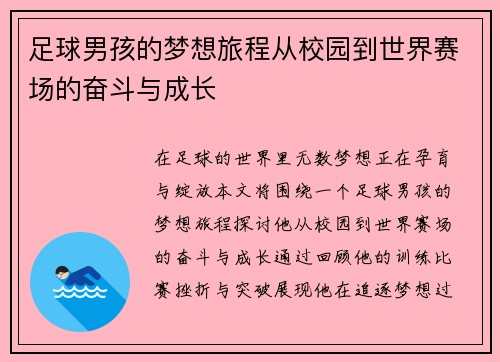 足球男孩的梦想旅程从校园到世界赛场的奋斗与成长